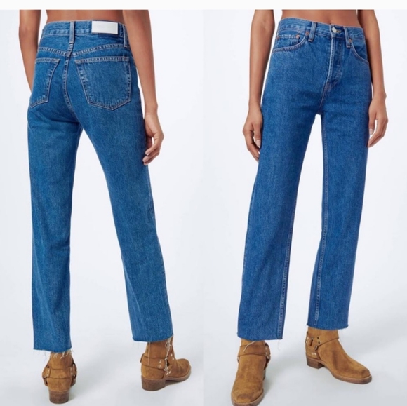 NWT- Re/Done 70s Stovepipe Button Fly Jeans in True Indigo Size 28 - Picture 1 of 14